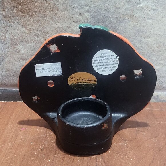 Vintage Jack O Lantern Pumpkin Ceramic Tea Light Holder Repaired - Picture 2 of 12